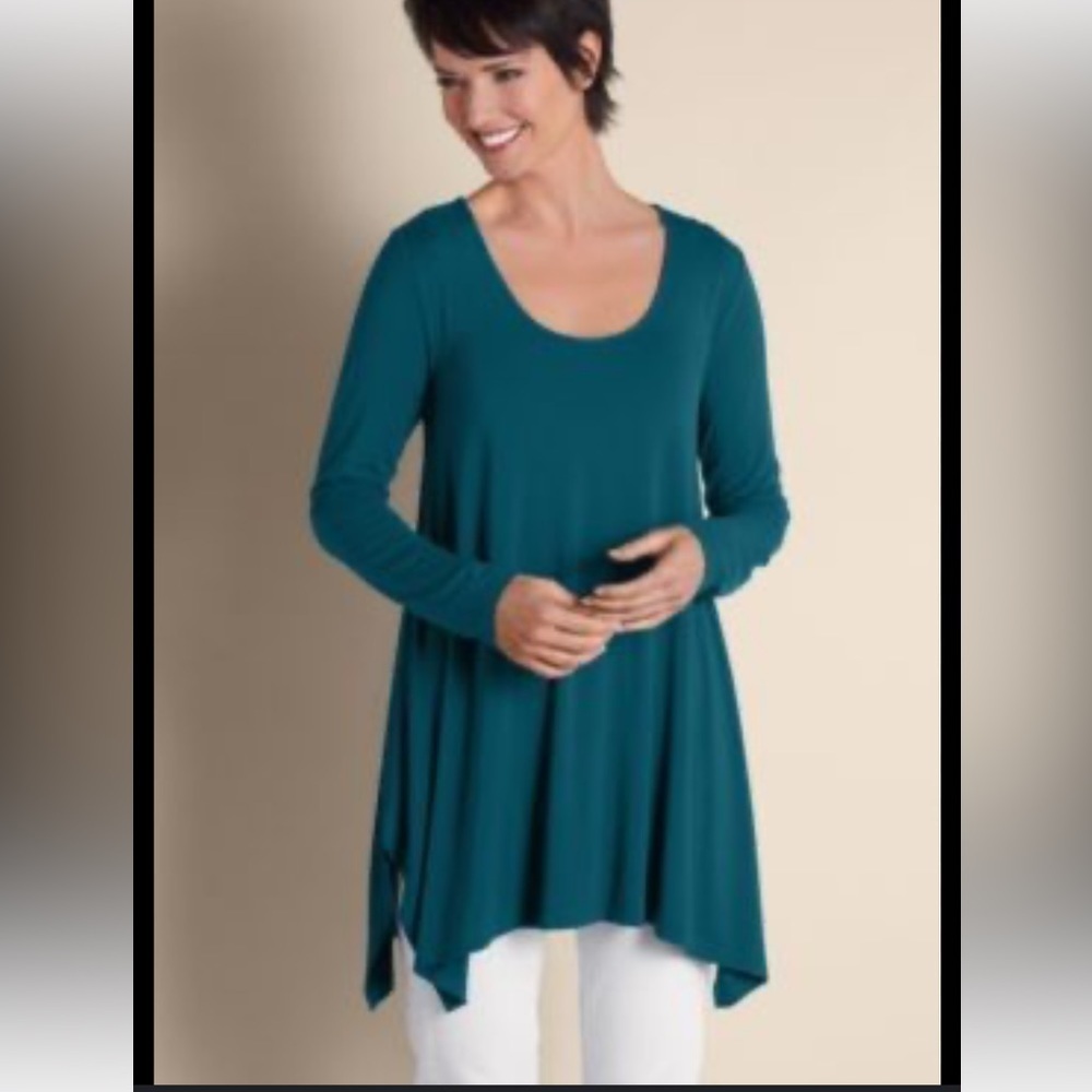 Soft Surroundings Tunic Pullover Top Floral Eggplant purple 6” Side Vs sz XL - Picture 2 of 11